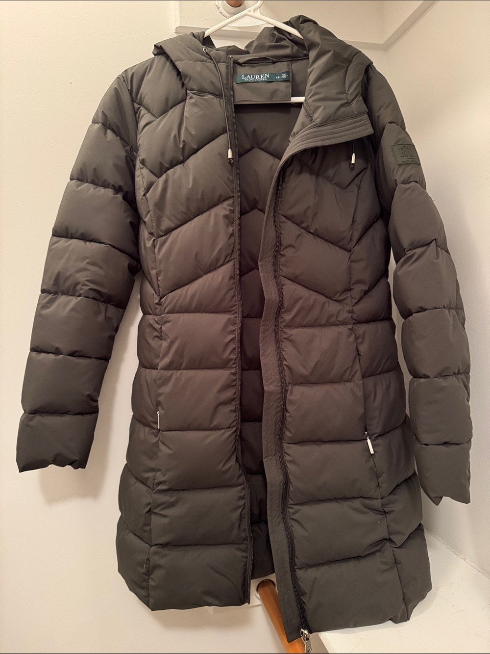 Lauren Ralph Lauren Dark Olive Quilted Down Puffer Coat with Hood